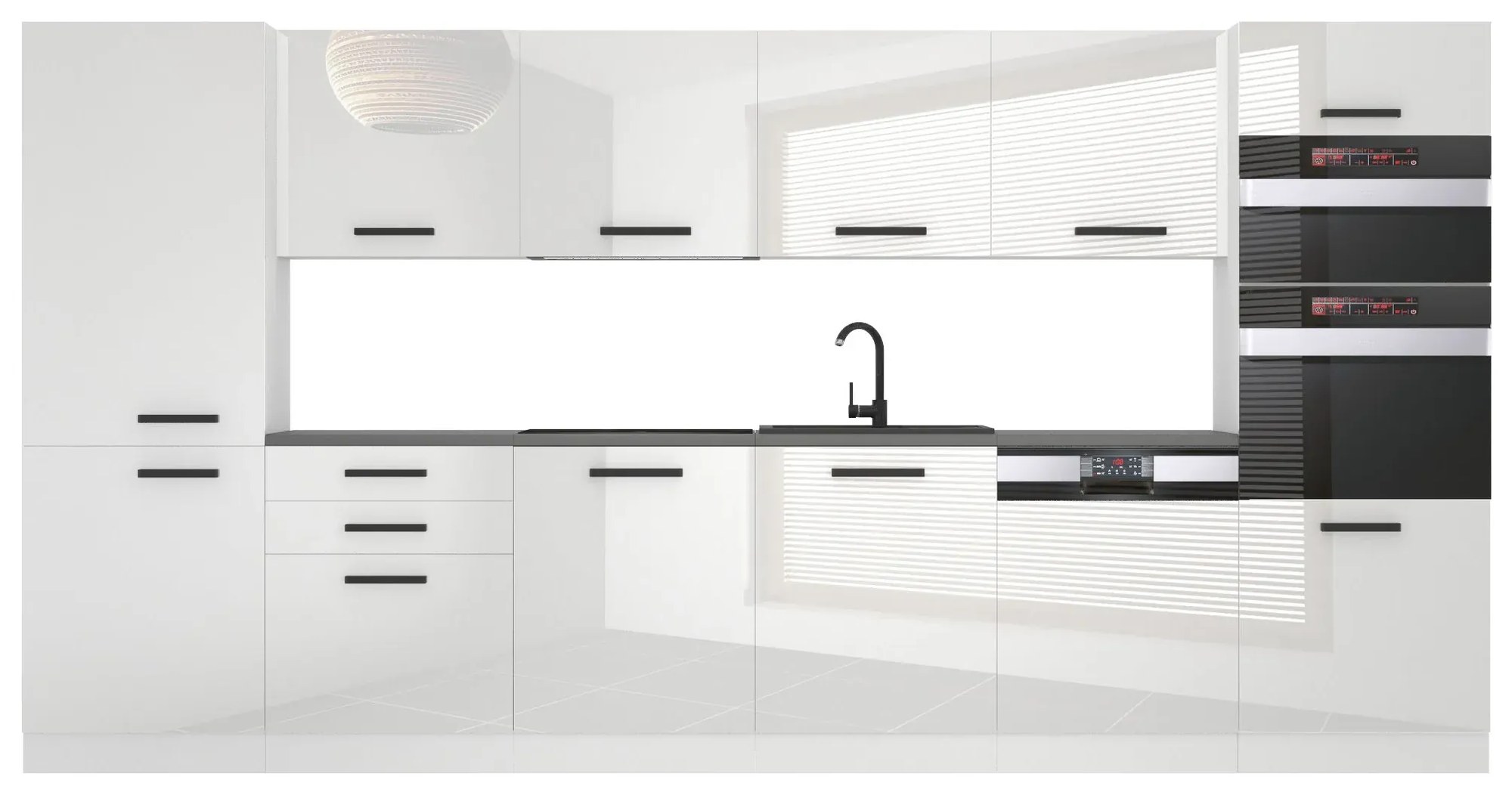 Kuchynská linka Belini Premium Full Version 360 cm biely lesk bez pracovnej dosky NAOMI