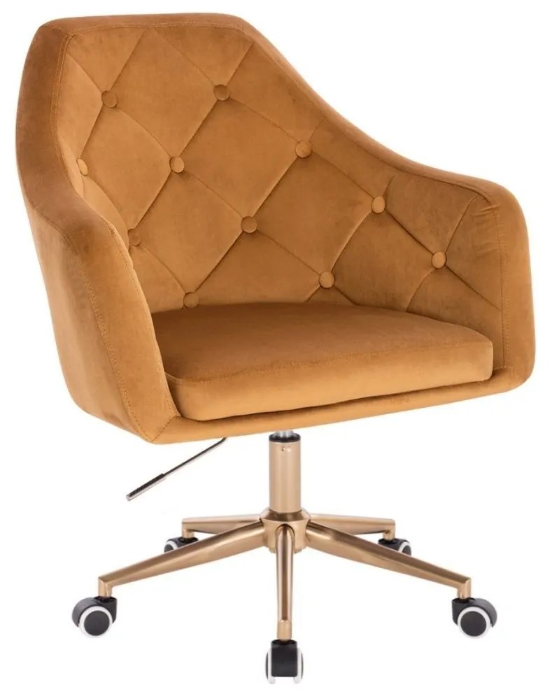 LuxuryForm DESIGN Kreslo ANDORA VELUR na zlatej podstave s kolieskami - hnedé