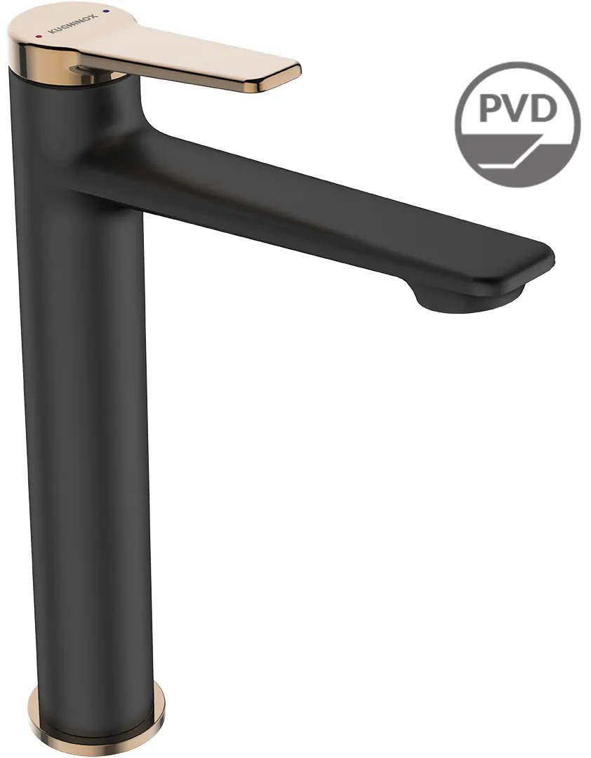 Kuchinox Alanis, vysoká umývadlová batéria s odtokovou zátkou ClickClack h-268, čierna-ružové zlato, LAV-BQI_82ND