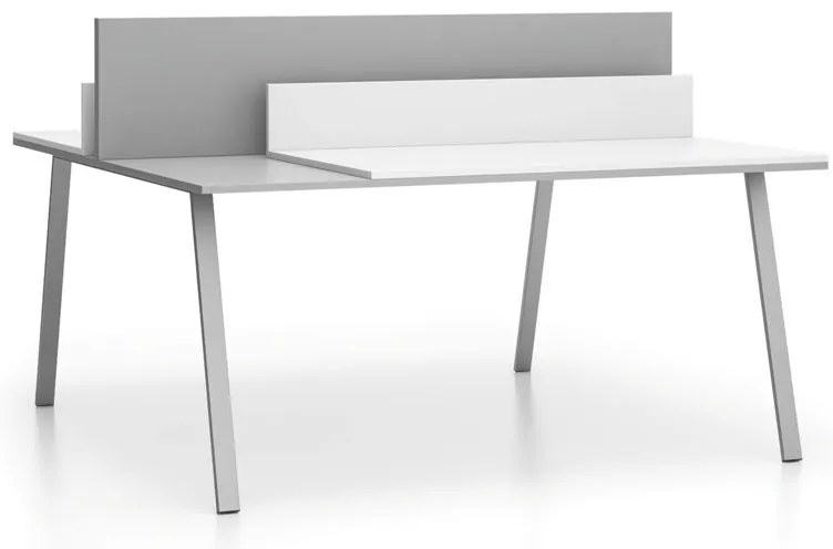 PLAN Kancelársky písací stôl DOUBLE LAYERS, posuvná vrchná doska, s prepážkami, biela/sivá