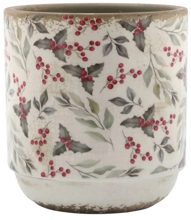 Béžový keramický obal na kvetináč s cezmínou Holly - Ø 13*13 cm