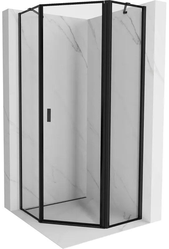 Mexen Mist, päťuholníkový sprchový kút, pravý 80 x 80 cm, číre sklo-čierny rám, 8A8-080-080-70-70-P