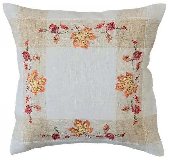 Ľanová vankúšová obliečka Jesenné listy 40x40 cm