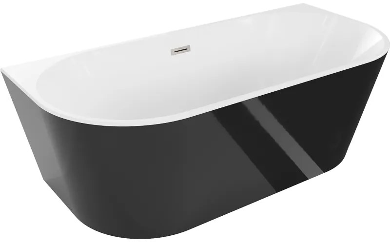 Mexen Oval, voľne stojaca nástenná vaňa 180 x 80 cm, biela-čierna, brúsená oceľ prepad, 52671808075-97