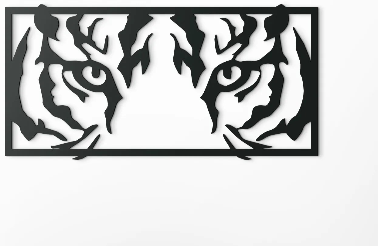 drevko 3D obraz na stenu Pohľad tigra Rozmer obrazu: 22 x 44,5 cm, Farba dekorácie: Čierna
