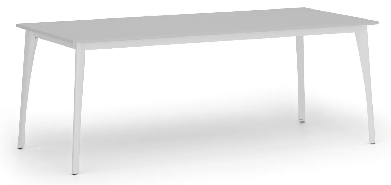 Rokovací kancelársky stôl PRIMO OMEGA, 200x90 cm, biela podnož, sivá