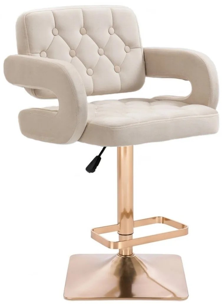 LuxuryForm DESIGN Barová stolička ADRIA VELUR na zlatej hranatej podstave - krémová