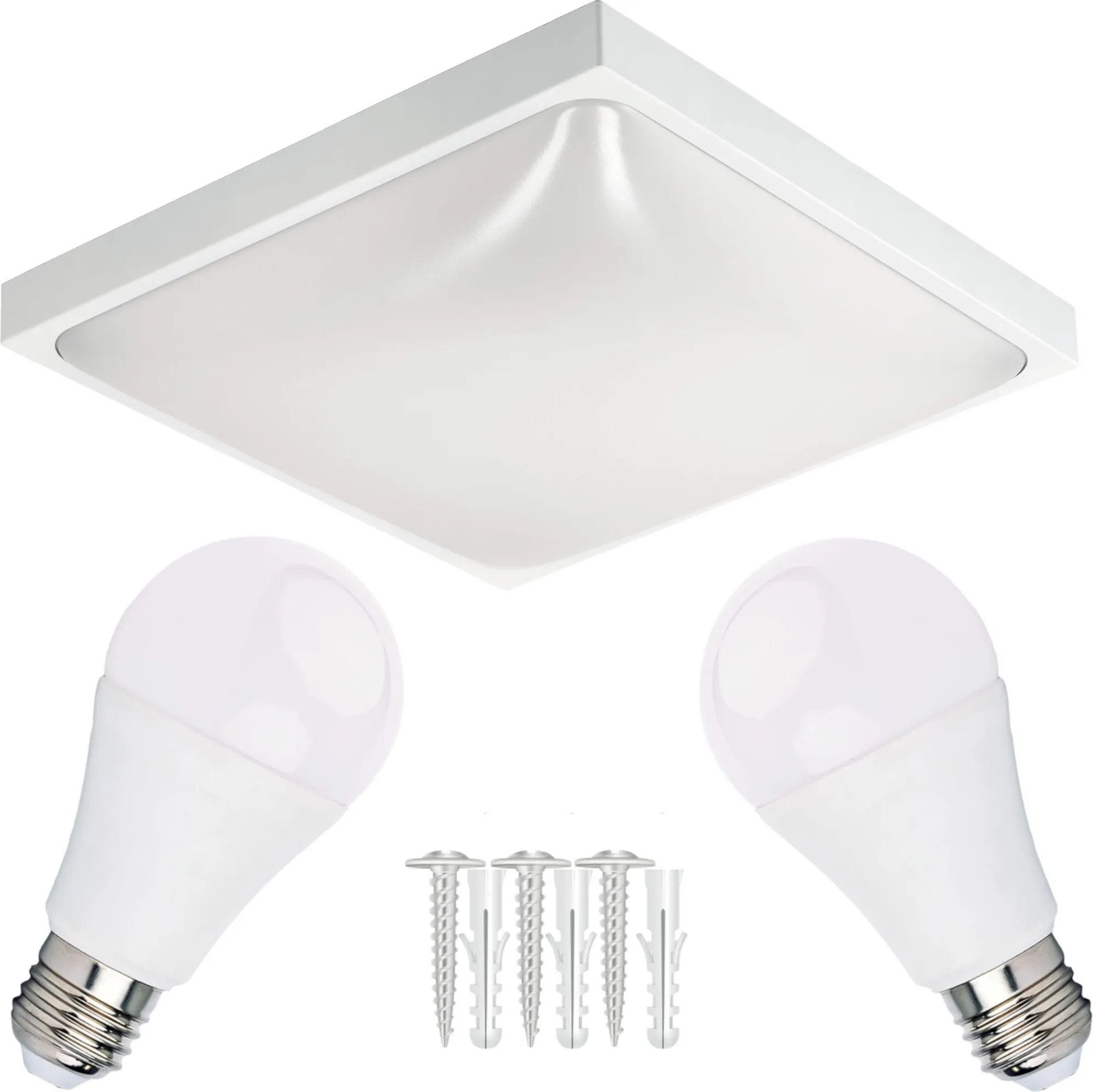 ECOLIGHT LED stropné svietidlo 2xE27 štvorcové biele + 2x E27 10W neutrálna biela žiarovka