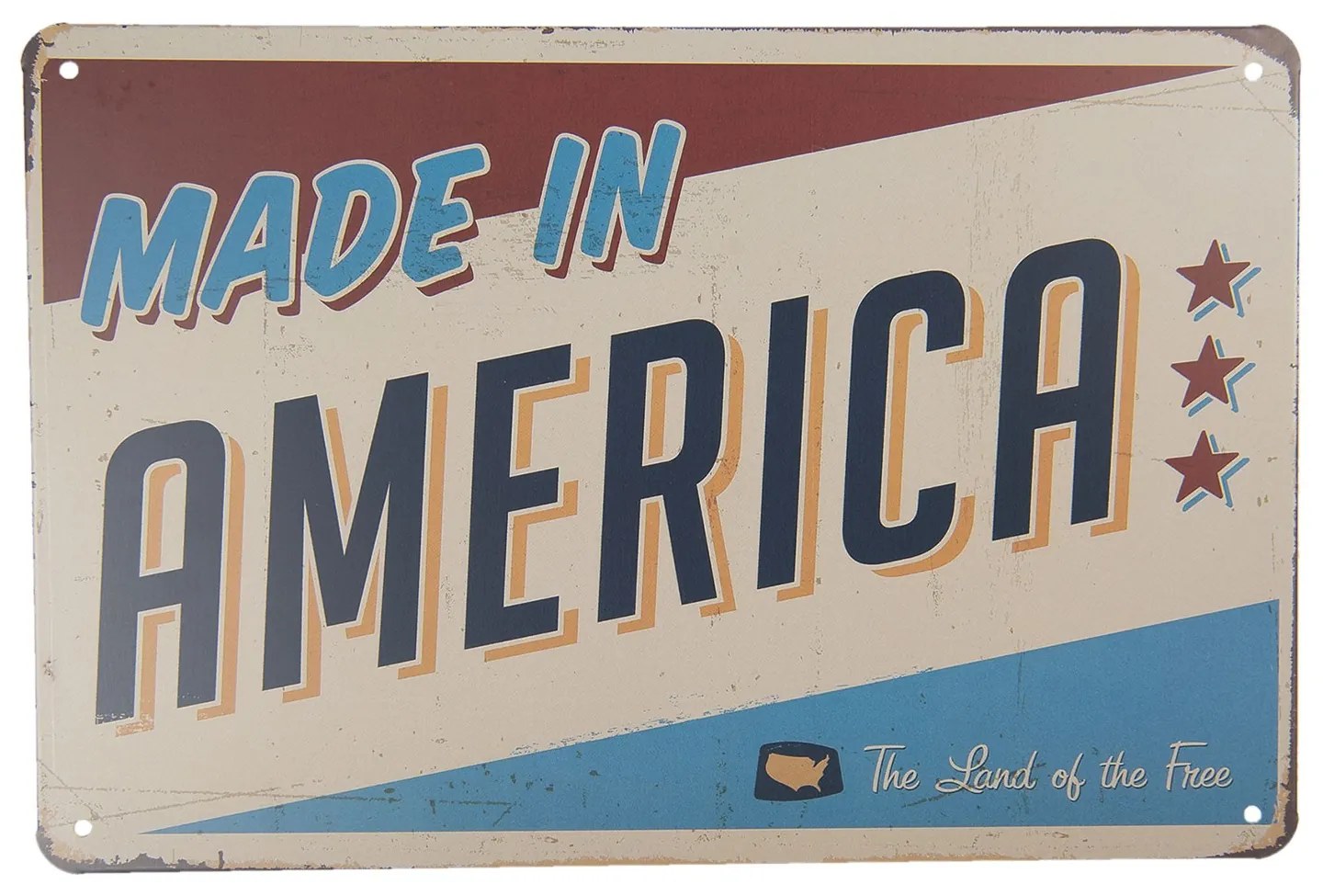 Stredne veľká kovová farebná cedule MADE IN AMERICA- 30 * 20 cm