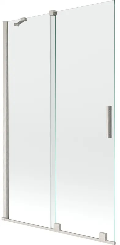 Mexen Velar, 2-krídlová posuvná vaňová zástena 110 x 150 cm, 8mm číre sklo, brúsená oceľ, 896-110-000-01-97