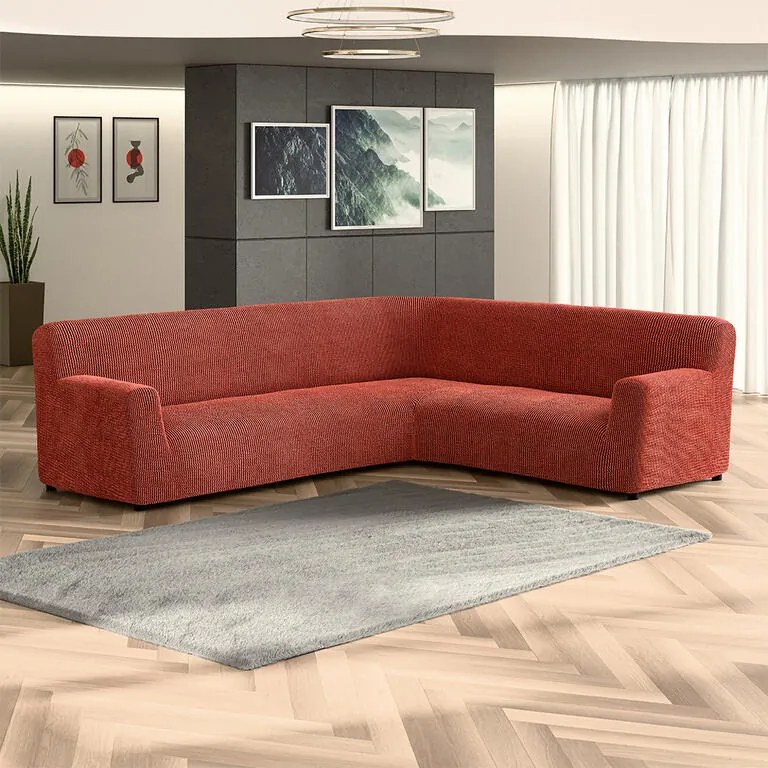 Bielastické poťahy COSTINA medená rohová sedačka (š. 350 - 530 cm)