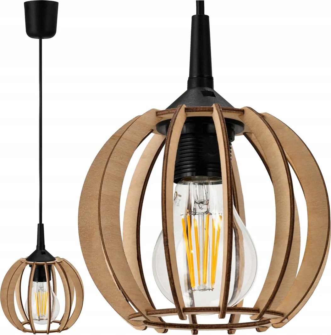 DREVENÁ LED STROPNÁ LAMPA ZÁVESNÁ E27 + KLIP + Nastaviteľná