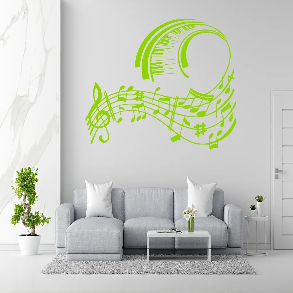 Veselá Stena Samolepka na stenu na stenu Skladba pre klavír Farba: zelená, Veľkosť: 60 x 52 cm
