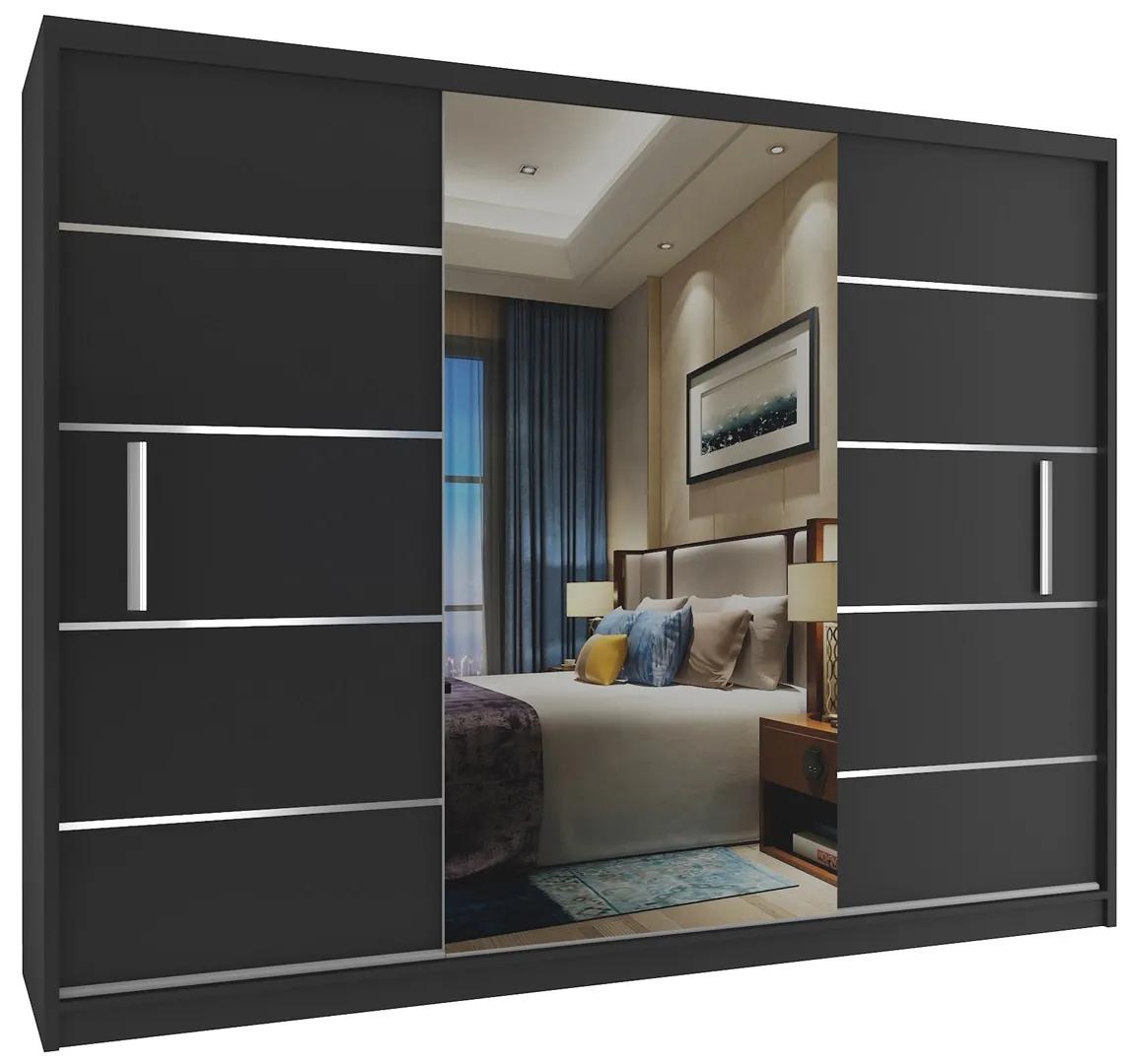 Šatníková skriňa 232 cm Belini čierny mat s posuvnými dverami a zrkadlom MBP SZP4/2/1B/2B1L/0/AL