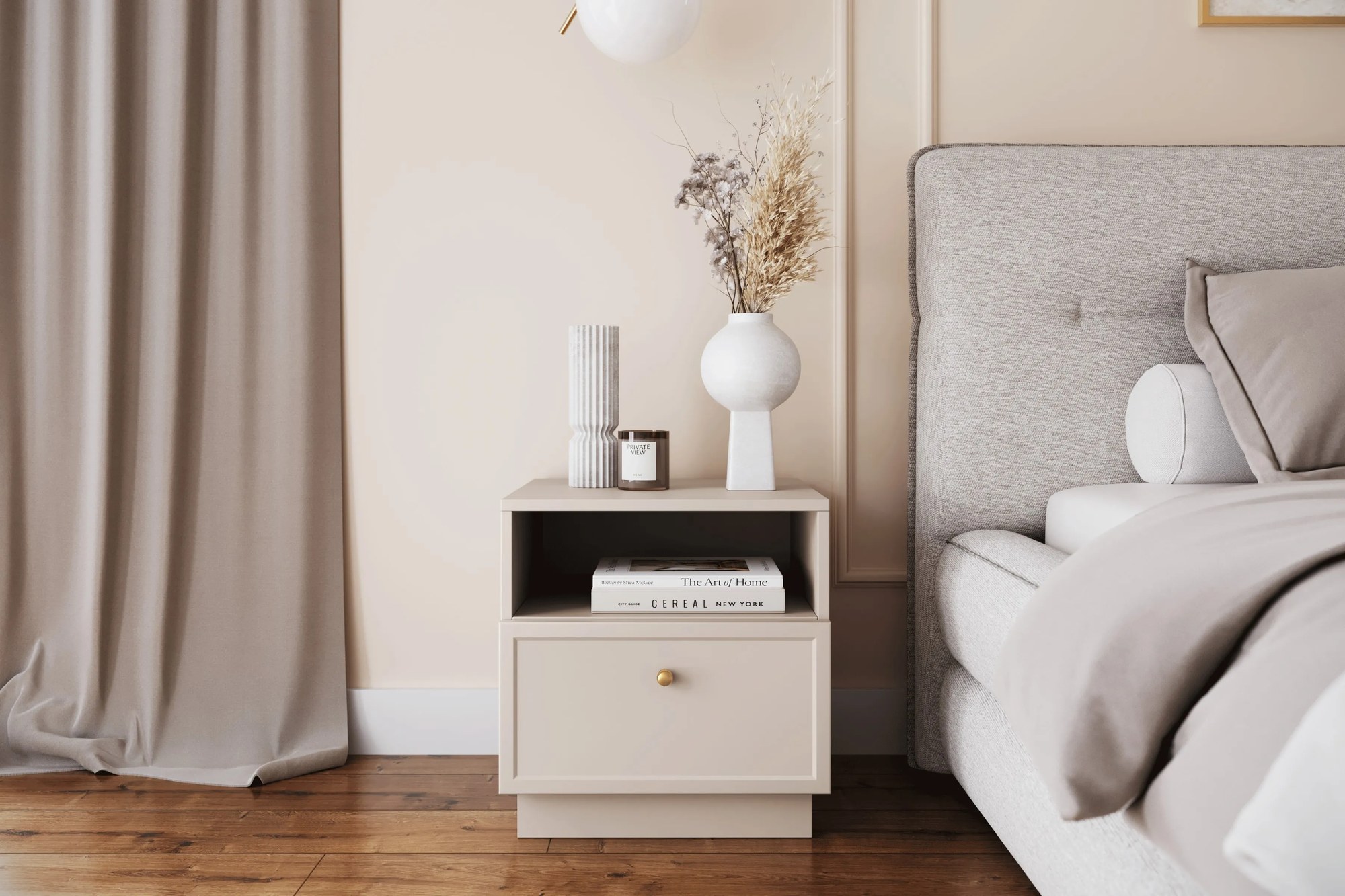 Nočný stolík Lorini 45 cm na sokli - kašmírová / zlatá úchytka G