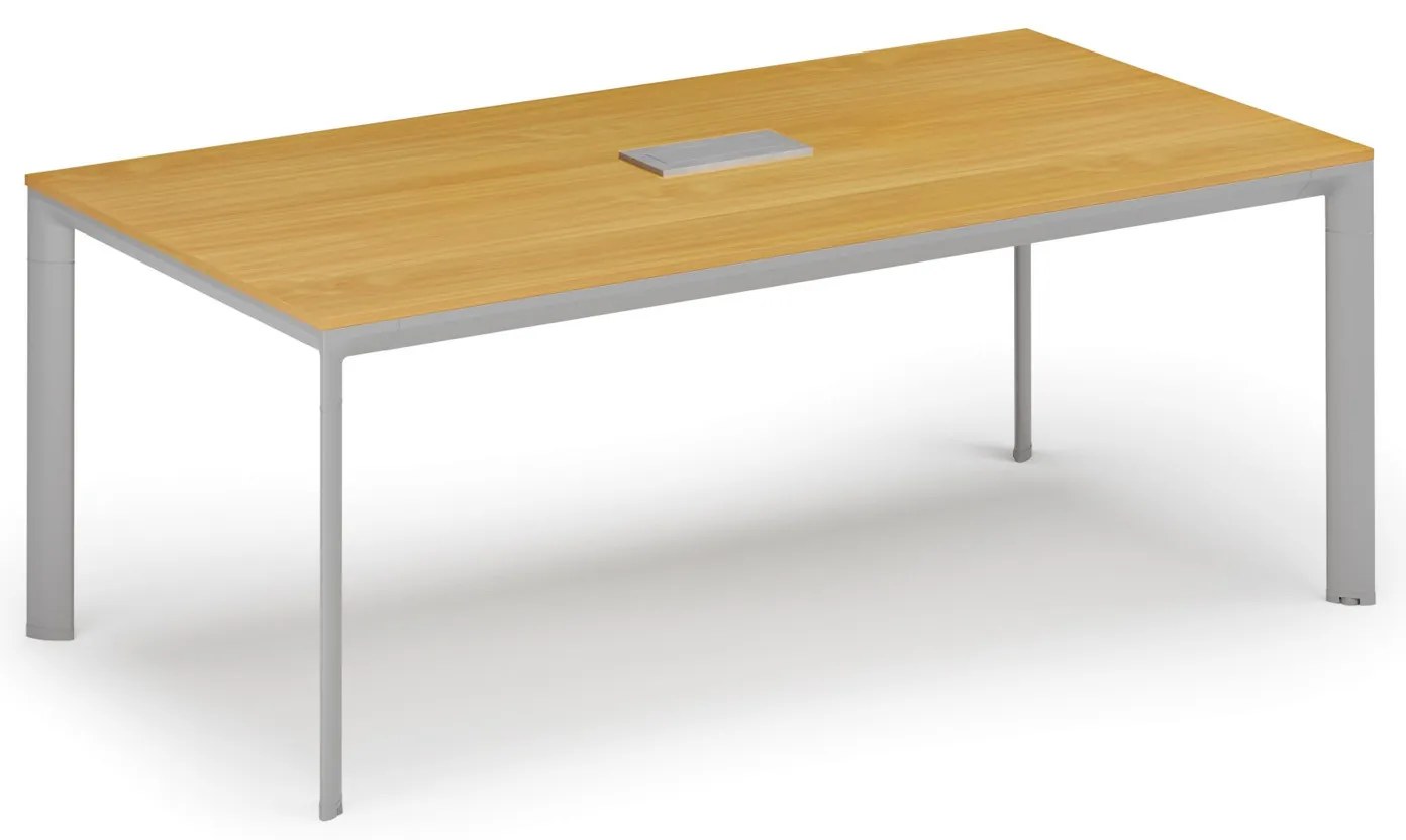 Rokovací stôl PRIMO INVITATION, 200x100 cm, buk + stolná zásuvka TYP II, strieborná