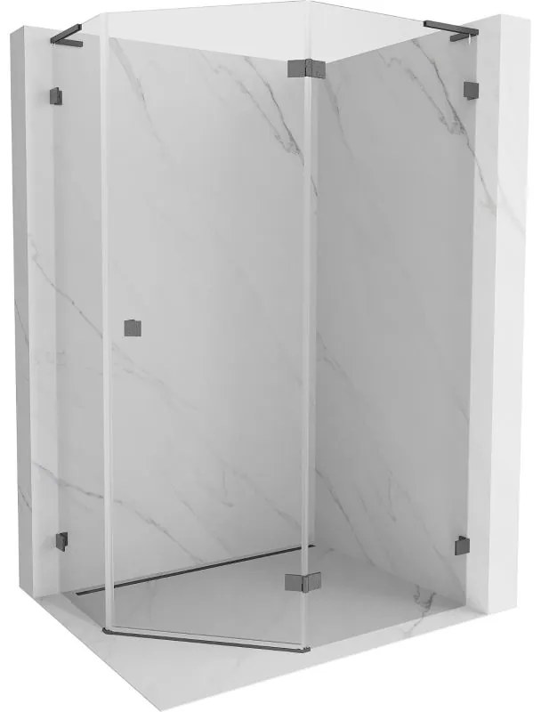 Mexen Lunar, L pravý výklopný päťuholníkový sprchový kút 100x90 cm priehľadný, profil grafit brúsený, 831L-100P-090L-66-00-P