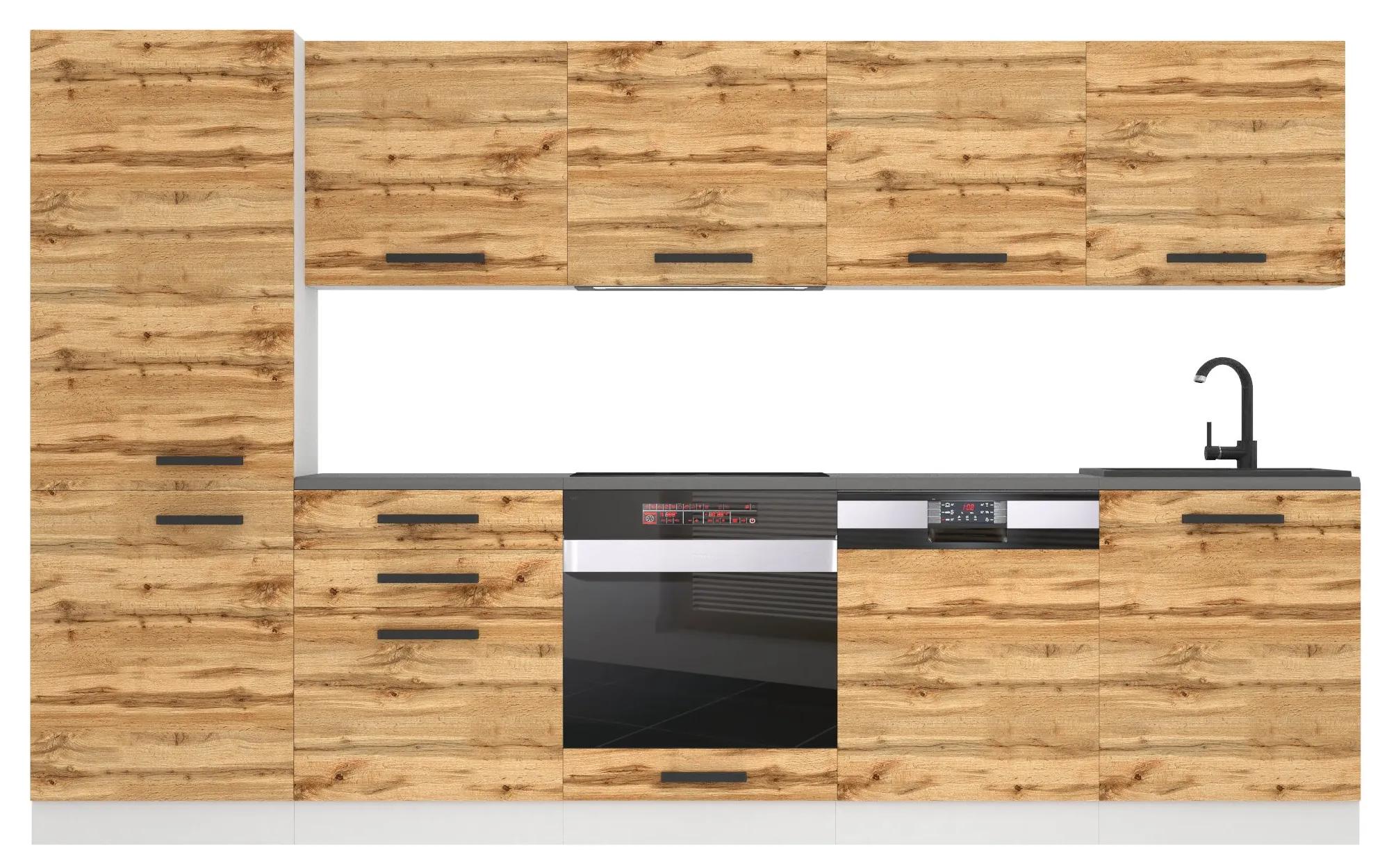 Kuchynská linka Belini Premium Full Version 300 cm dub wotan s pracovnou doskou ROSE