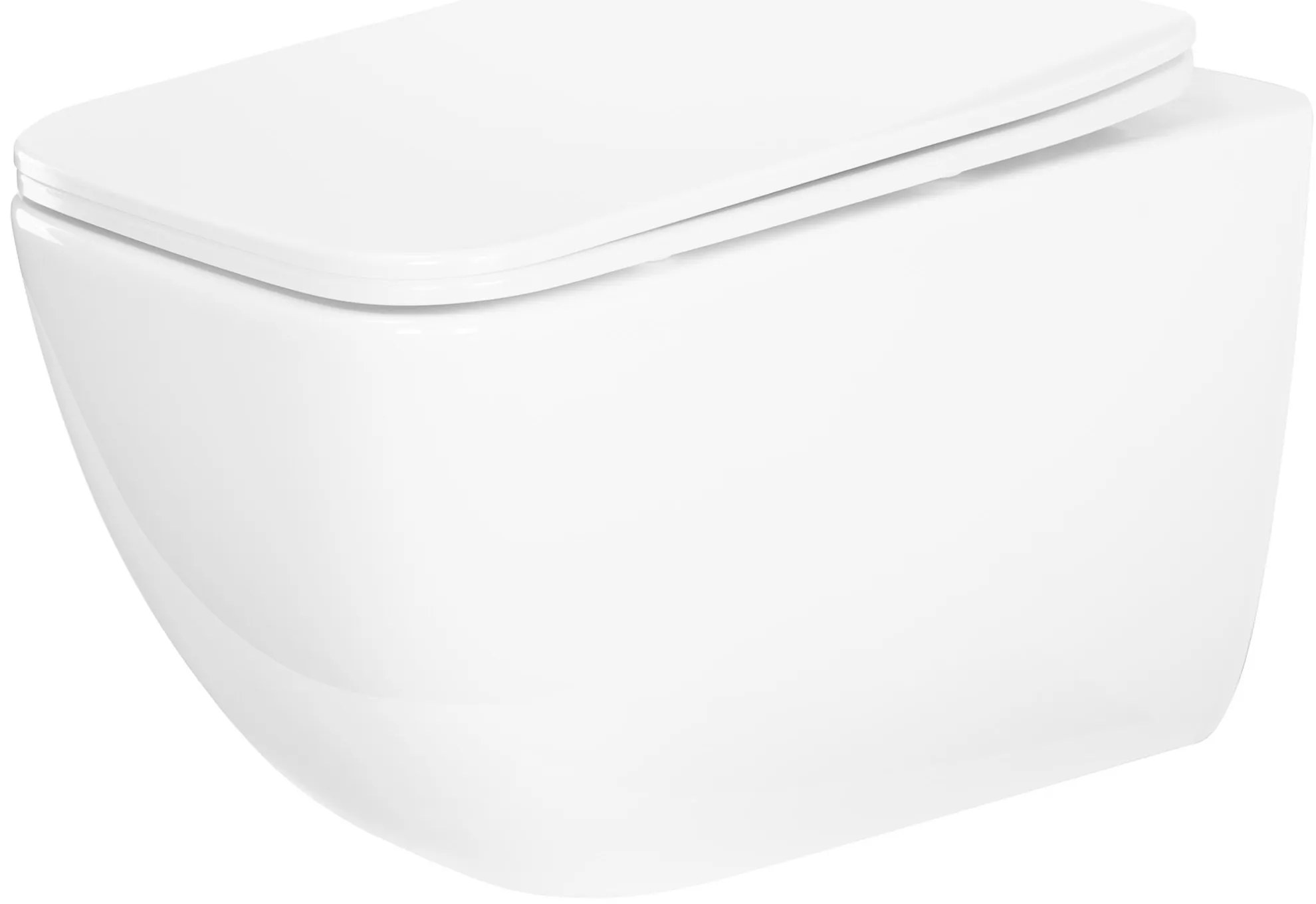 Rea Dexter, závesná WC misa Rimless Tornado 515x365x350 mm + WC sedadlo z duroplastu, biela lesklá, REA-C1278