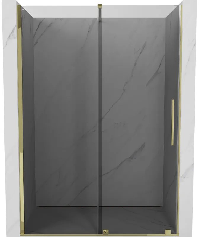 Mexen Velar, posuvné sprchové dvere do otvoru 130 cm, 8mm šedé sklo, zlatá lesklá, 871-130-000-41-50