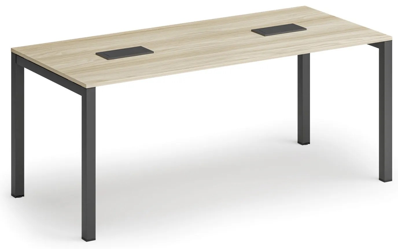 Rokovací stôl PRIMO SQUARE, 180x80 cm, dub prírodný + 2x stolová zásuvka TYP VI, čierna