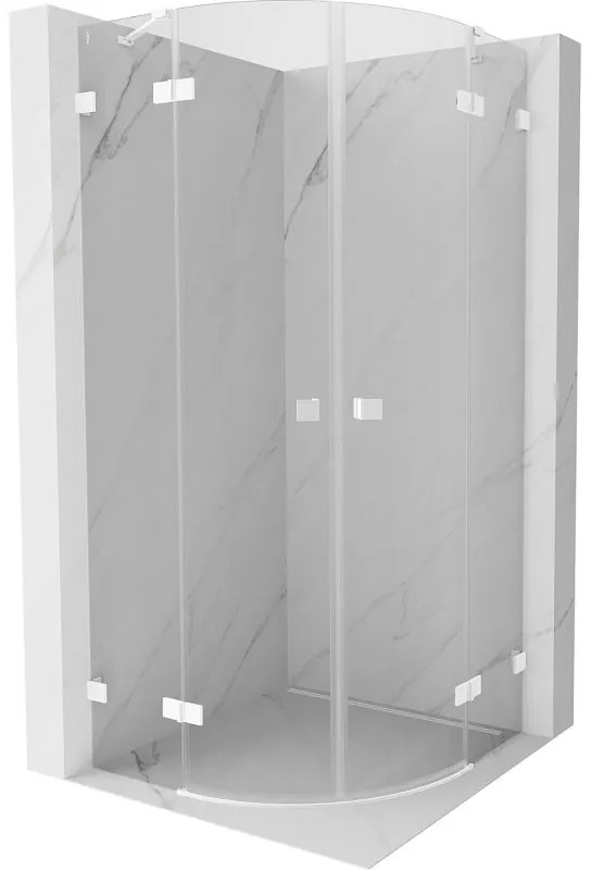 Mexen Lunar, polkruhový výklopný sprchový kút 90 x 90 cm, 8mm číre sklo, biely profil, 833-090L-090P-20-00