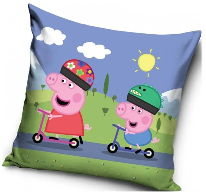 Vankúš Prasiatko Peppa a George na kolobežkách - 40 x 40 cm