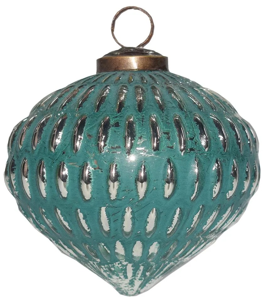 Zeleno-strieborná sklenená ozdoba banka - Ø 10*10 cm