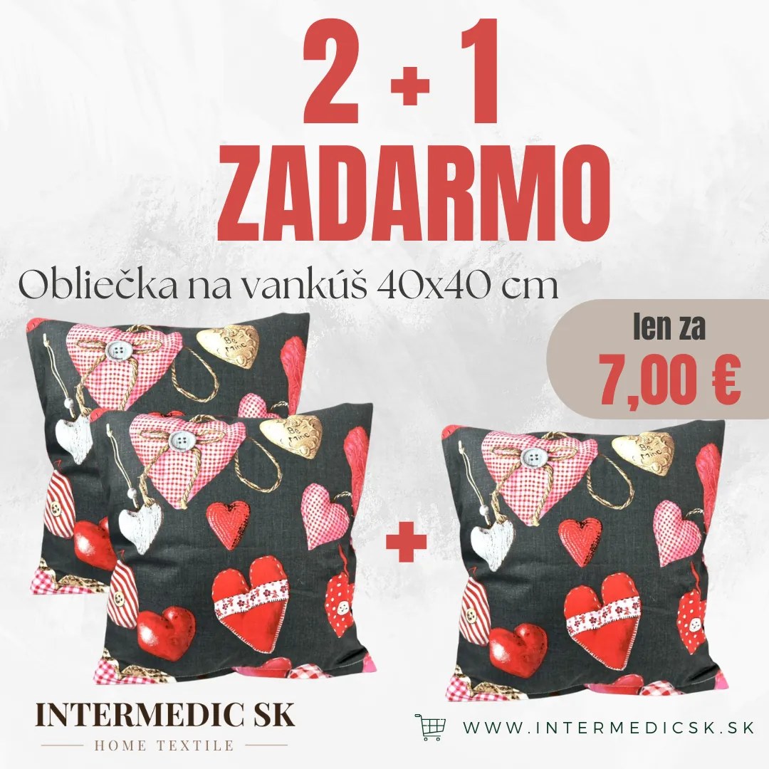 INTERMEDIC SK Obliečka na vankúš Valentine White 40x40 cm – 2+1 ZADARMO