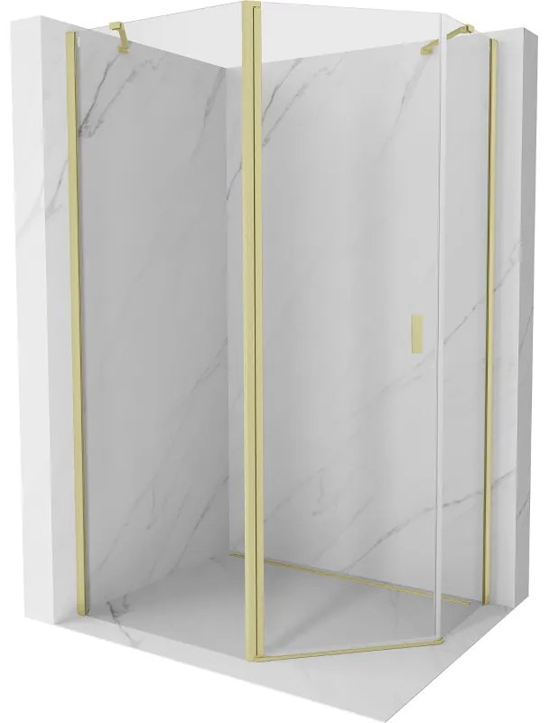 Mexen Mist, päťuholníkový sprchový kút výklopný 90 x 80 cm, číre sklo, zlatý matný profil, 8A8-090-080-55-00