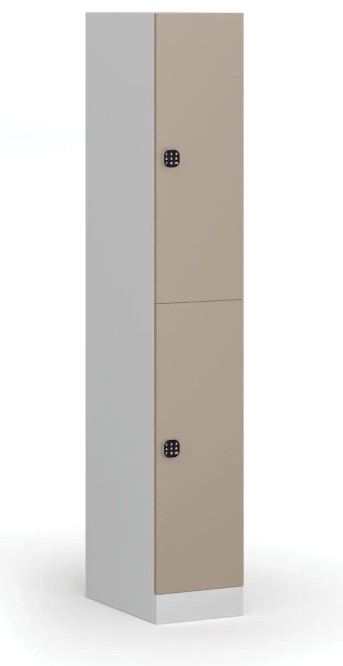 Šatníková skrinka S1 s úložnými boxmi, 2 boxy, 1850 x 300 x 500 mm, demont, kódový zámok, béžové dvere