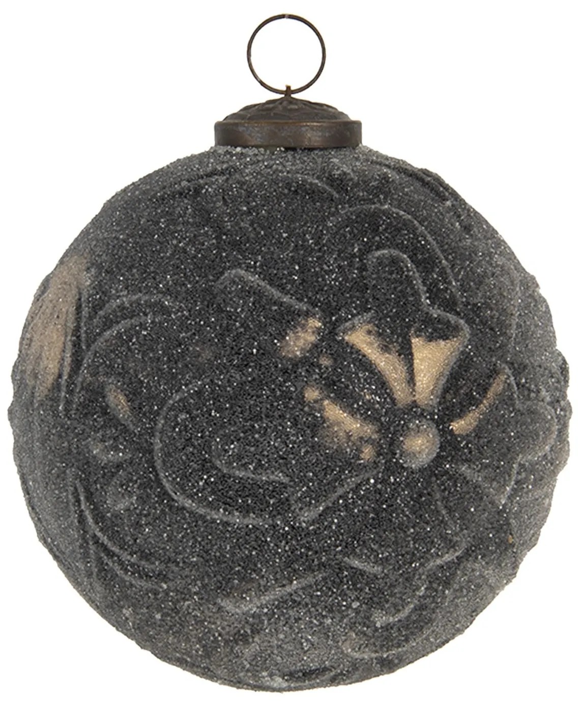 Tmavá vianočná gule s ornamentom - 13 cm