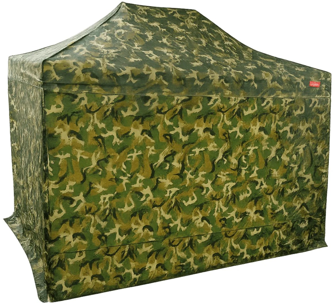 Rýchlorozkladací nožnicový stan 2x3m - oceľový, 4 bočné plachty, Maskáčová