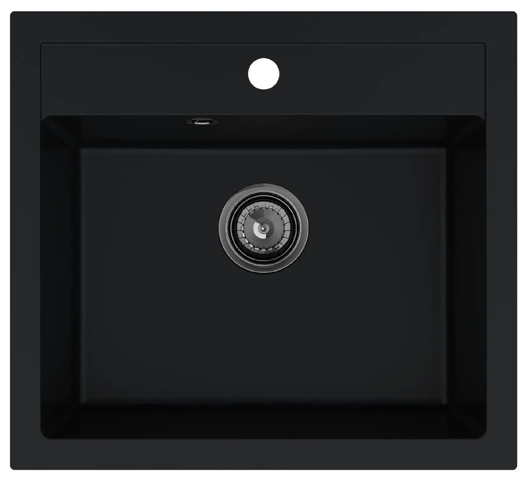 Sink Quality Ferrum, kuchynský granitový drez 565x510x205 mm + čierny sifón, čierna, SKQ-FER.C.1K60.XB