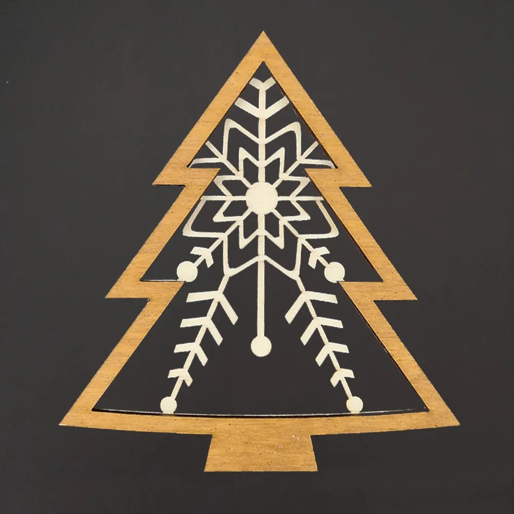 AMADEA Drevená ozdoba stromček - vločka dvojitý, 9 cm, český výrobok