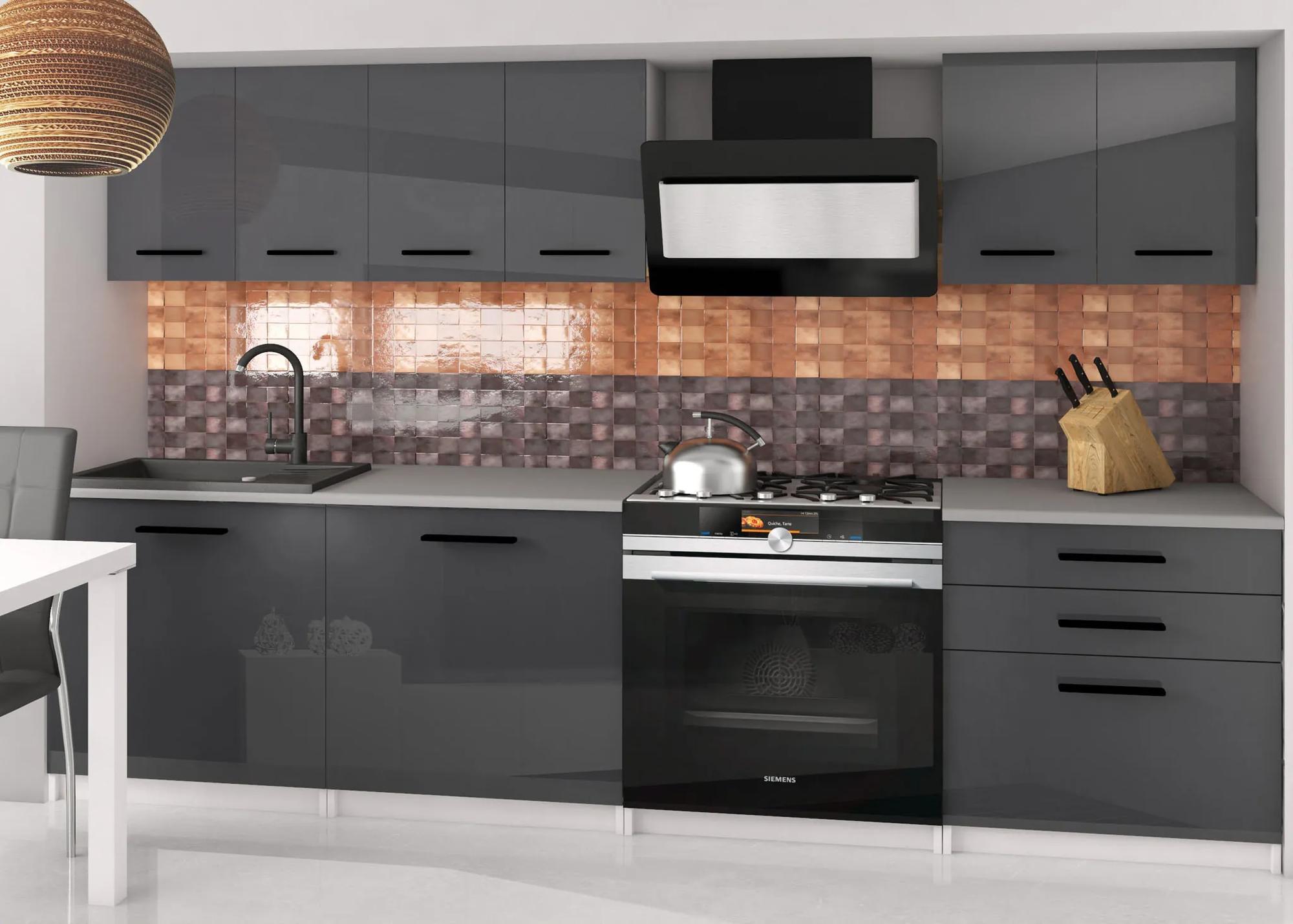 Kuchynská linka Belini 180 cm šedý lesk s pracovnou doskou Sonik2 INF SONIK2/2/WT/S/0/B1