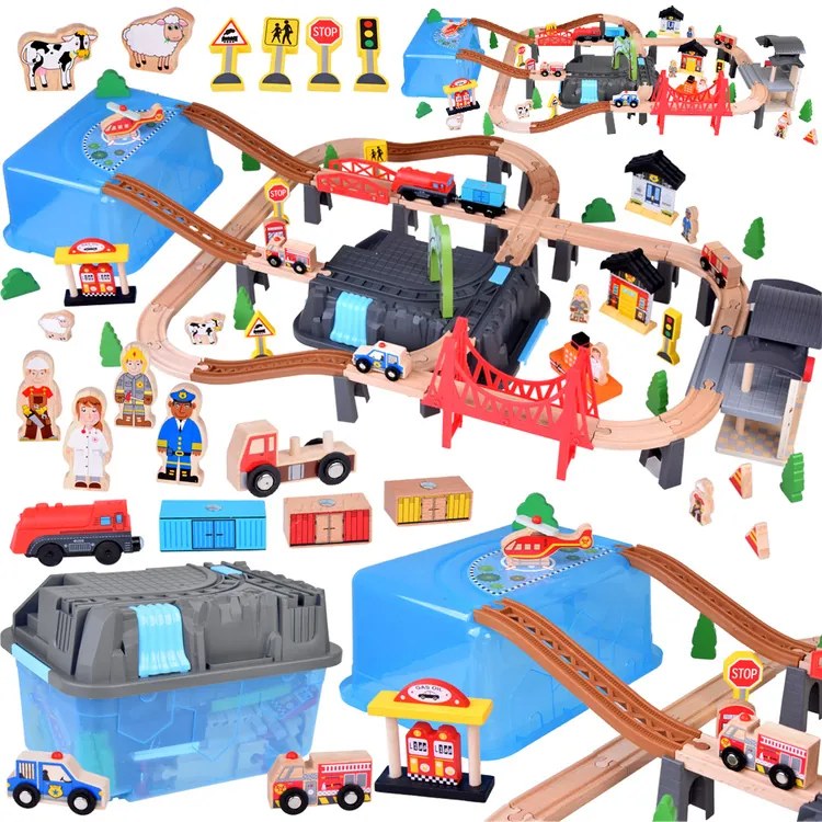 Drevená vláčiková trať s príslušenstvom 100 ks Jokomisiada ZA5380