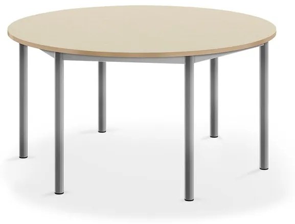 Stôl BORÅS, okrúhly, Ø 1200x600 mm, laminát - breza, strieborná