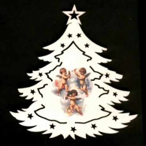 AMADEA Drevená ozdoba farebná stromček s anjelikmi 14 cm