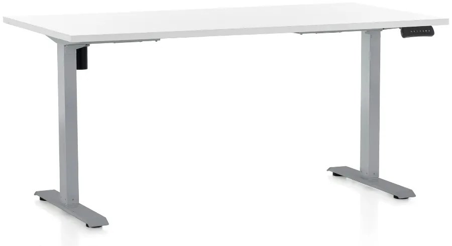 Výškovo nastaviteľný stôl OfficeTech B, 160 x 80 cm, sivá podnož, biela