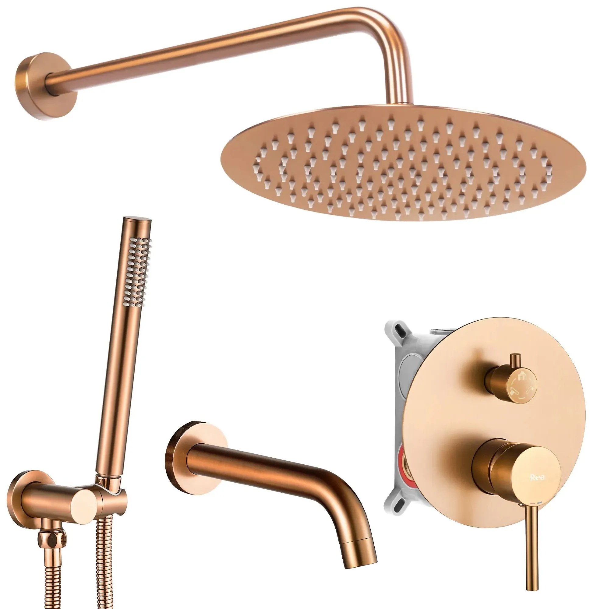 Rea Lungo, sprchová súprava pod omietku s vaňovou výlevkou + BOX, medená matná, REA-P8810