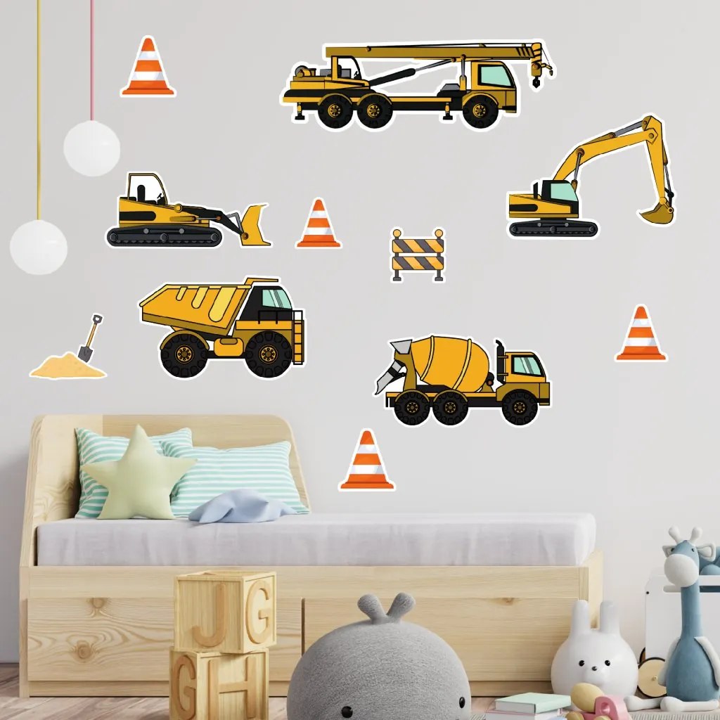 PIPPER. Textilná nálepka na stenu "Pracovné stroje"