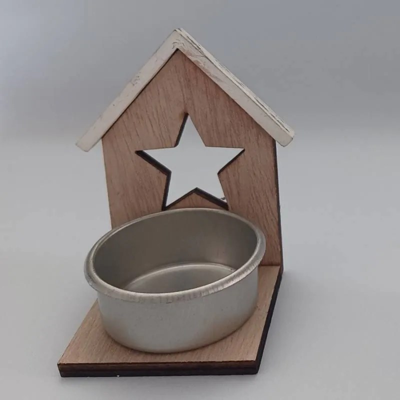 DECOLED Drevený svietnik, domček s hviezdou, 8x5 cm