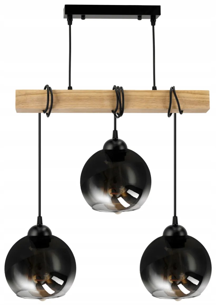 BERGE LED závesné stropné svietidlo, drevený trám, 3xE27, loft, dymovo šedá