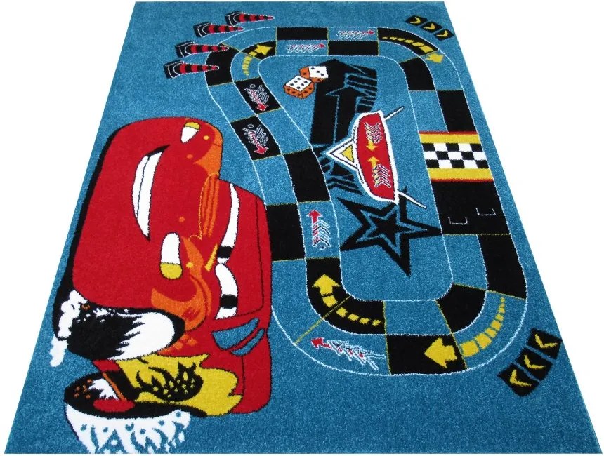 DY Detský modrý koberec s motívom McQueen 06 Rozmer: 200x290 cm