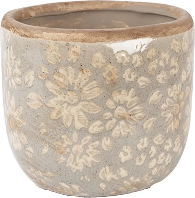 Šedý keramický obal na kvetináč s kvetmi S - Ø 10*9 cm