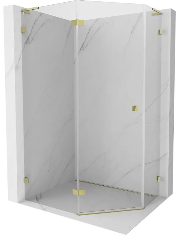Mexen Lunar, L päťuholníkový sprchový kút naklápací doľava 100 x 80 cm, 8mm číre sklo, zlatý profil, 831L-100L-080P-50-00-L