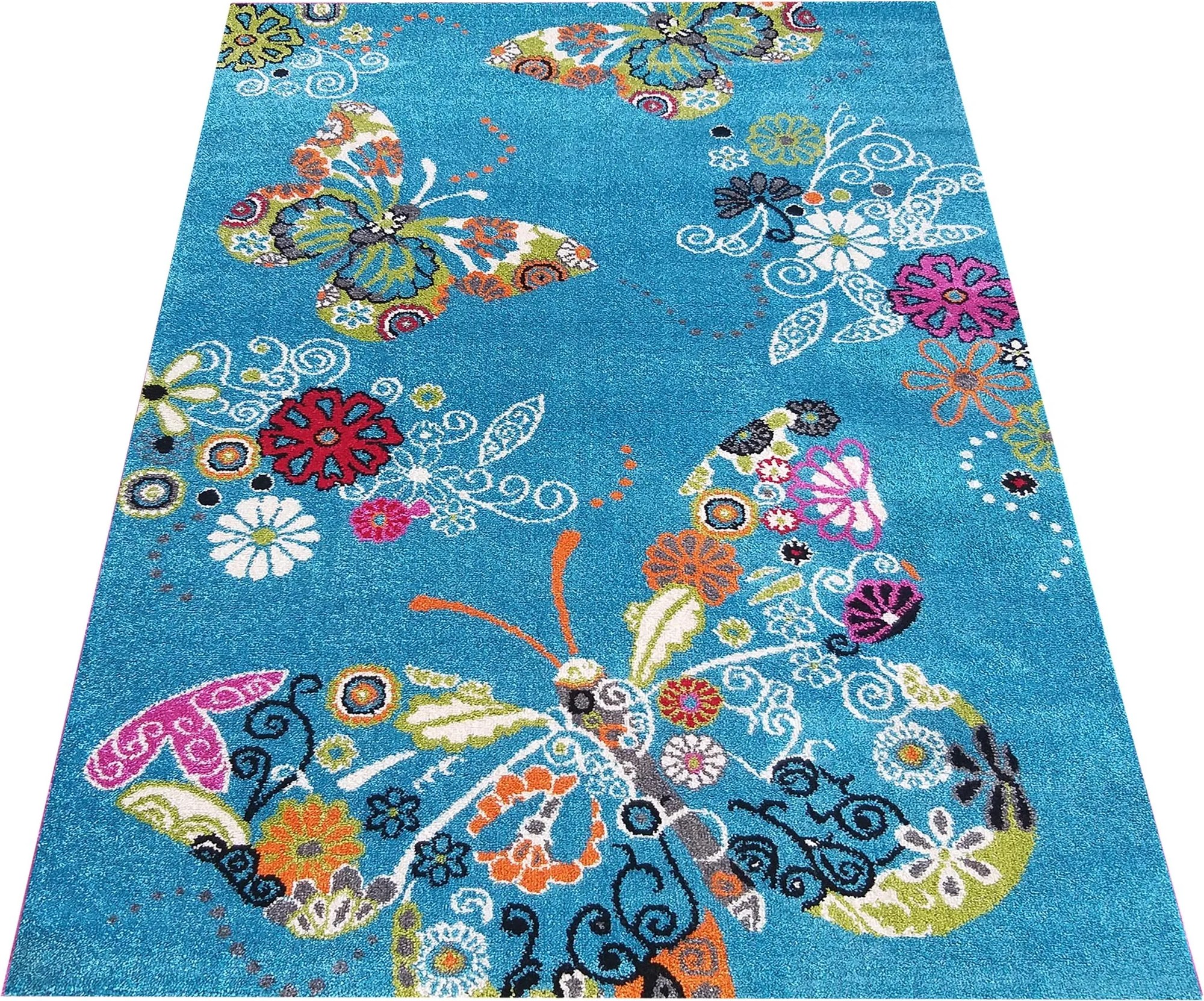 DY Detský modrý koberec s motýľmi Bella 114 Rozmer: 120x170 cm