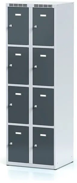Alfa 3 Šatníková skrinka S6 s úložnými boxami, 8 boxov, 1800 x 600 x 500 mm, otočný zámok, tmavosivé dvere