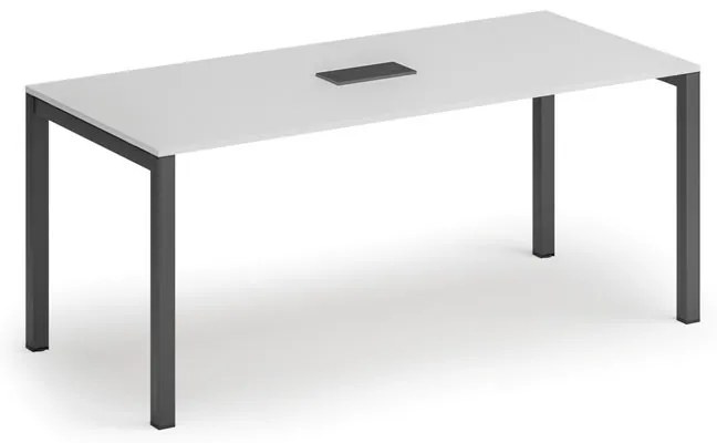 Rokovací stôl PRIMO SQUARE, 180x80 cm, biela + stolná zásuvka TYP VI, čierna